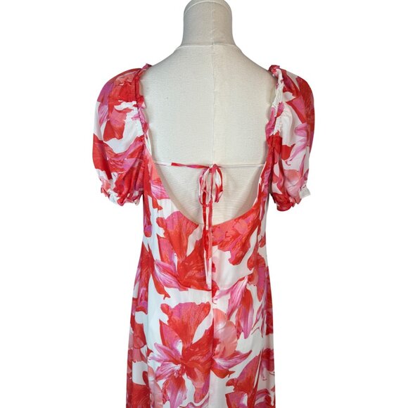 NWT WAYF Large Floral Print Maxi Dress Puff Sleeves & Tie Neckline - Picture 9 of 16